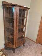 Oak Curved Glass Display Cabinet, 35x17x61
