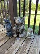 Lawn and Garden Decorative Statue Grouping: Owl, Bear Fisherman, and Turtle