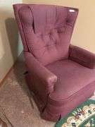 Upholstered Rocker Recliner with Needlepoint Accent Rug