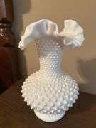 Fenton White Milk Glass Hobnail Vases and Pitcher - Set of 3