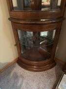 Wood Corner Display Cabinet with Glass Shelves
