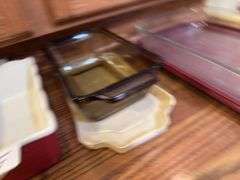 Pyrex, baking dishes, metal loaf pans