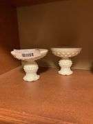 Collection of Milk Glass Vases, Bowls, Booties, Mugs and Candlestick Holders