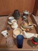 Box Lot of Decorative Items: Teacups, Dishes, Figurines, and More