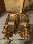 Pair of Ornate Gold Tone Wall Sconce Mirrors