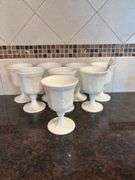 Set of 8 White Milk Glass Goblets with Grape Design