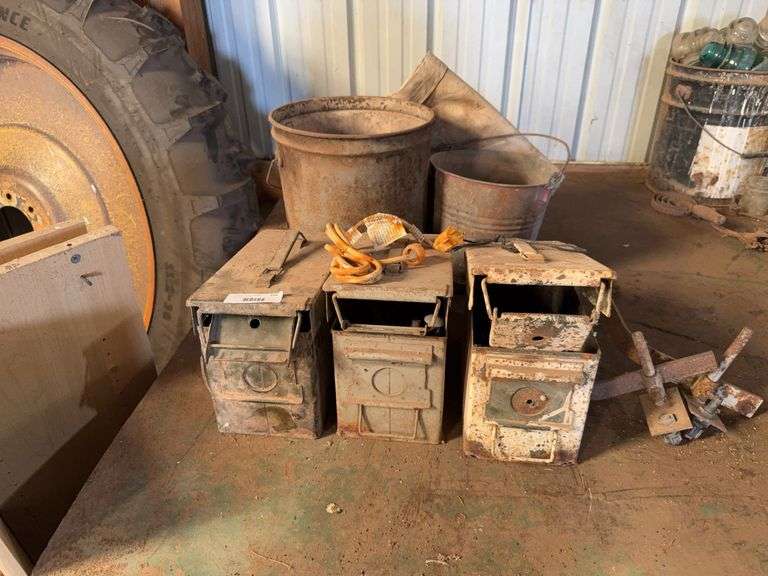 (3) Military Ammo Boxes & Contents, Bucket of Nails image