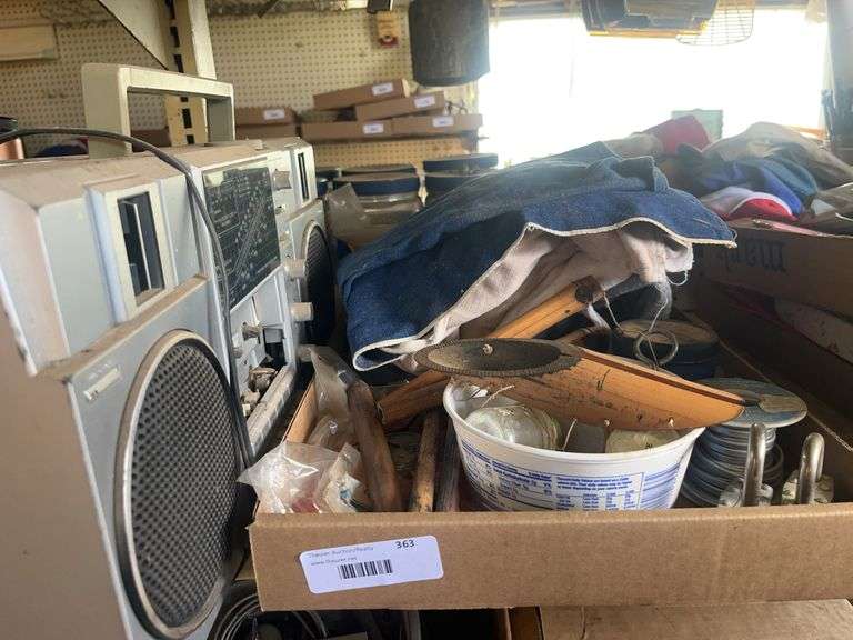 Box Lot with Radio, Fabric, Locks, and More image