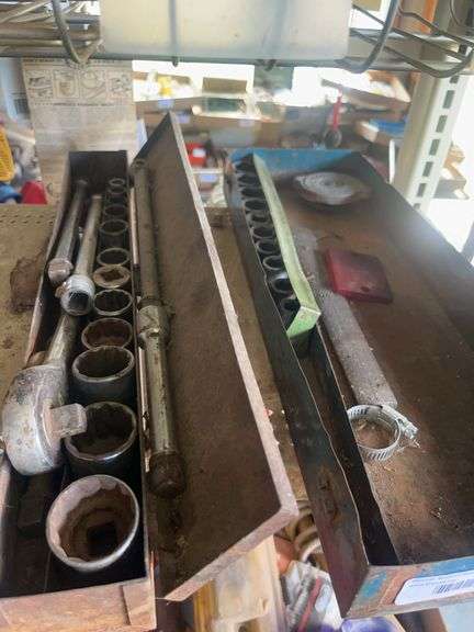 Vintage Socket Wrench Set with Metal Toolbox image