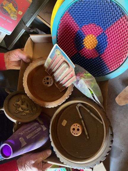 Mixed Lot: Wooden Bowls, Craft Supplies, and Southwestern College Memorabilia image