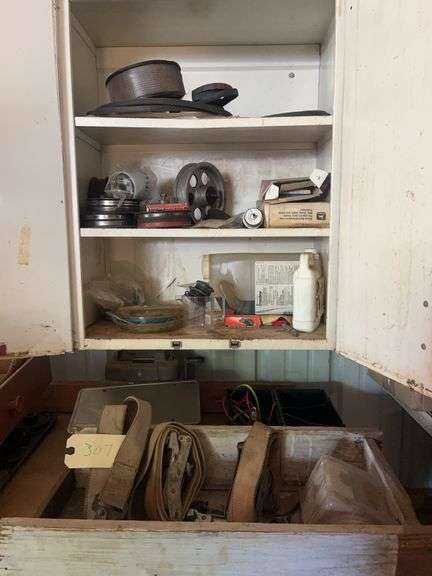 Contents of cabinet and Wooden Drawer: Tools, Hardware, Straps, and More image