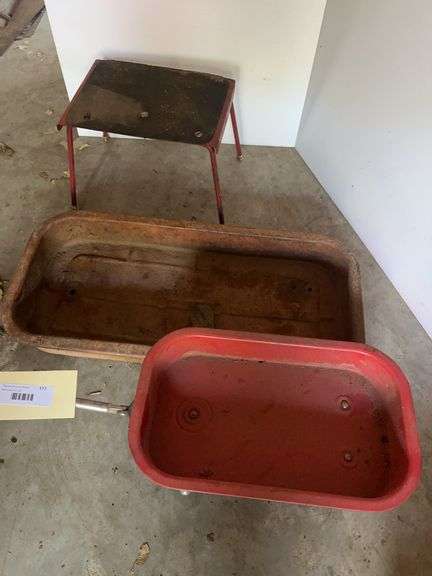 Little Red Racer Wagon, Greyhound Wagon (missing wheels) and Metal Step Stool image