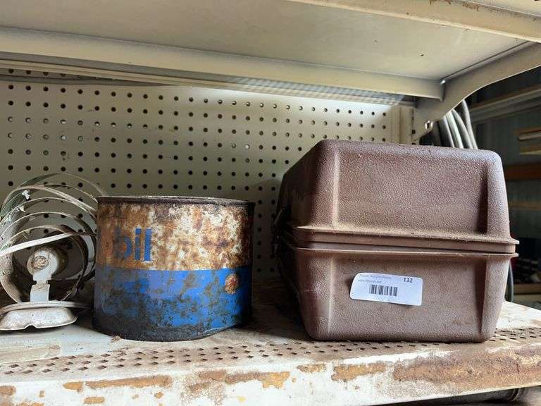 Vintage Adventurer Bass Tamer Tackle Box with Rusty Mobil Oil Can image