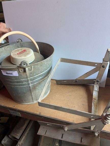 Metal Bucket and Coleman Water Jug image