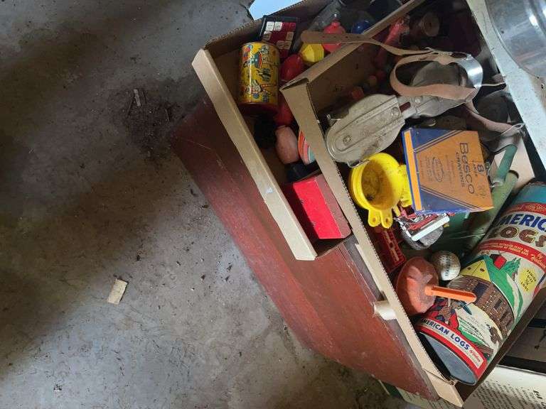 Wooden Chest Filled with Toys and Collectibles image