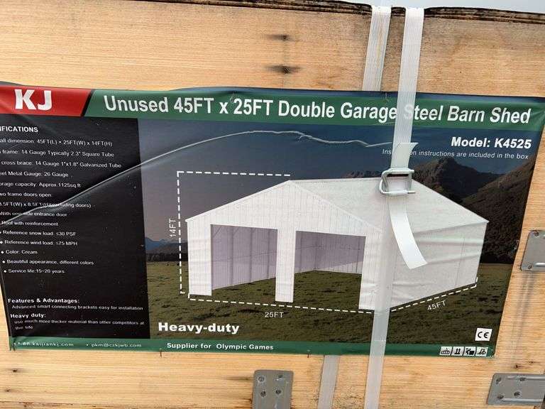 KJ K4525 45'x25' Double Garage Steel Barn - 1125 sq.ft., 14' Height, Cream image