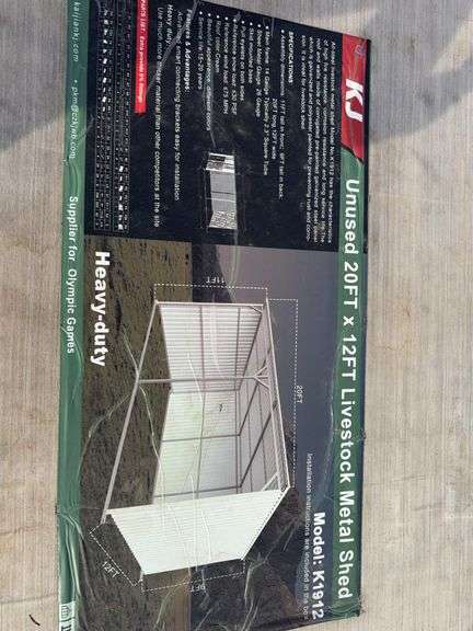 KJ K1912 20'x12' Livestock Metal Shed - Skid Mounted, 11' Front Height, Cream image