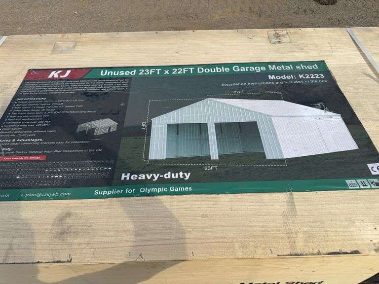 KJ K2223G 23'x22' Double Garage Metal Shed - 500 sq.ft., 13' Height, Red-Brown
