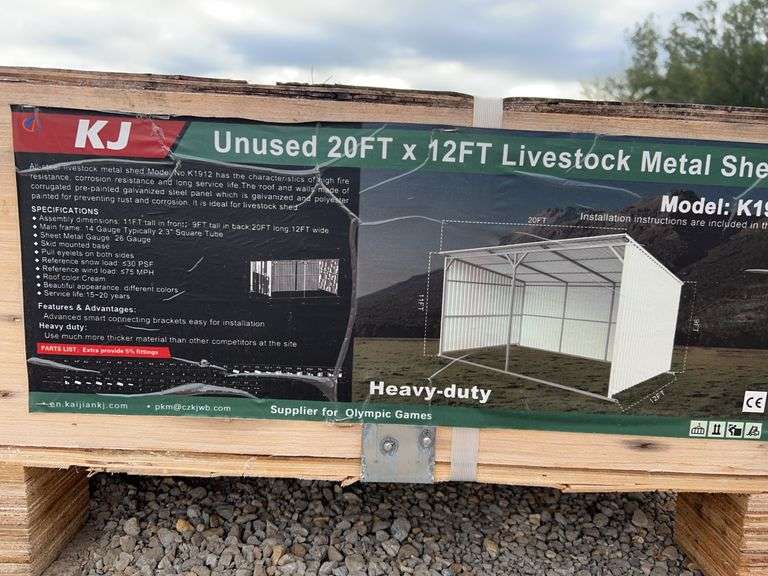 KJ K1912 20'x12' Livestock Metal Shed - Skid Mounted, 11' Front Height, Cream image