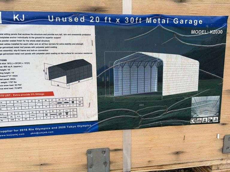 KJ K2030 20'x30' Metal Garage - 600 sq.ft., 14' Height, 75 MPH Wind Rated image