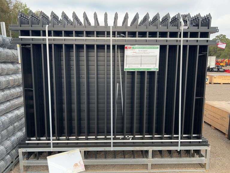 KJ K0608 8'x6' Three-Rail Fence System - 22 Panels, Black Powder Coated, Galvanized