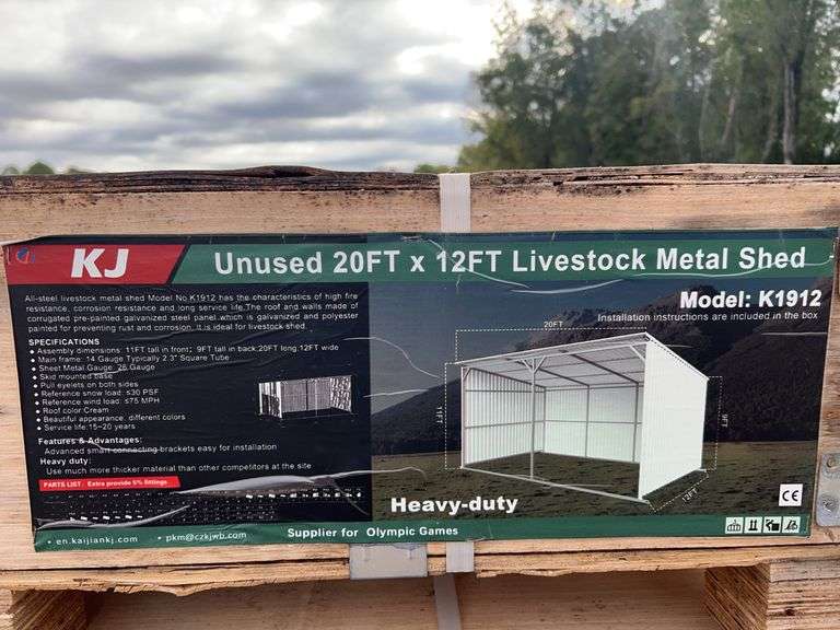 KJ K1912 20'x12' Livestock Metal Shed - Skid Mounted, 11' Front Height, Cream image
