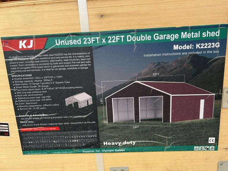 KJ K2223 23'x22' Double Garage Metal Shed - 500 sq.ft., 13' Height, Cream image