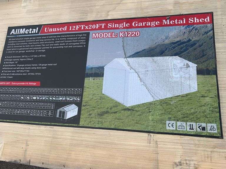 KJ K1220 12'x20' Single Garage Metal Shed - 230 sq.ft., Double Swing Doors, Cream image