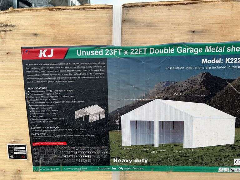 KJ K2223 23'x22' Double Garage Metal Shed - 500 sq.ft., 13' Height, Cream image
