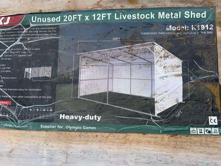 KJ K1912 20'x12' Livestock Metal Shed - Skid Mounted, 11' Front Height, Cream image