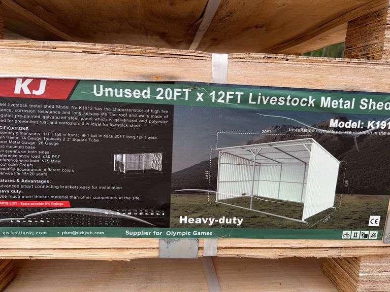 KJ K1912 20'x12' Livestock Metal Shed - Skid Mounted, 11' Front Height, Cream image