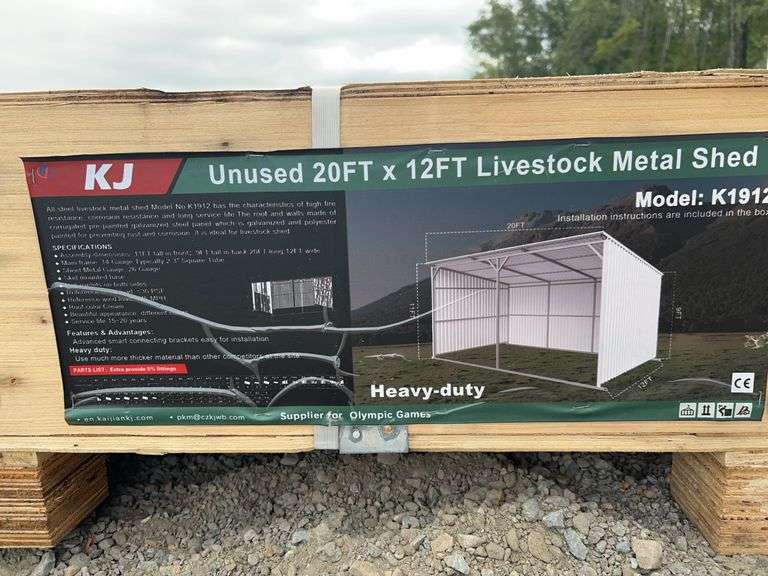 KJ K1912 20'x12' Livestock Metal Shed - Skid Mounted, 11' Front Height, Cream image