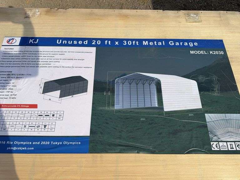 KJ K2030 20'x30' Metal Garage - 600 sq.ft., 14' Height, 75 MPH Wind Rated image