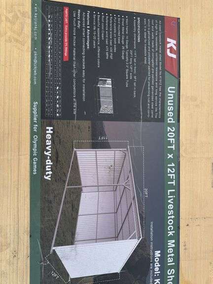 KJ K1912 20'x12' Livestock Metal Shed - Skid Mounted, 11' Front Height, Cream image