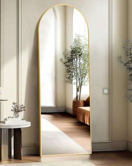 Arched Full Length Mirror, 56"x15" Standing Body Mirror for Wall, with Aluminum Alloy Frame for Bedroom, Living Room, Dressing Room(Gold) image