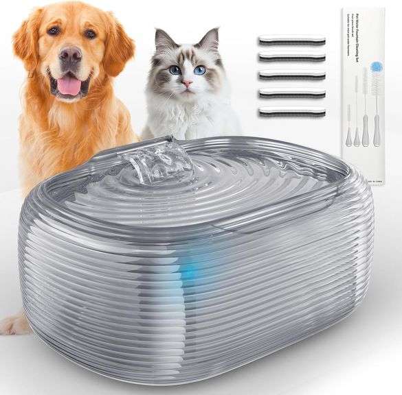 JMICOW 10L/2.6Gal/338oz Dog Water Fountain for Large Dogs, Dog Fountain Water Bowl, Pet Water Fountain with 5 Replacement Filters and 4 Cleaning Brushes (Grey) image