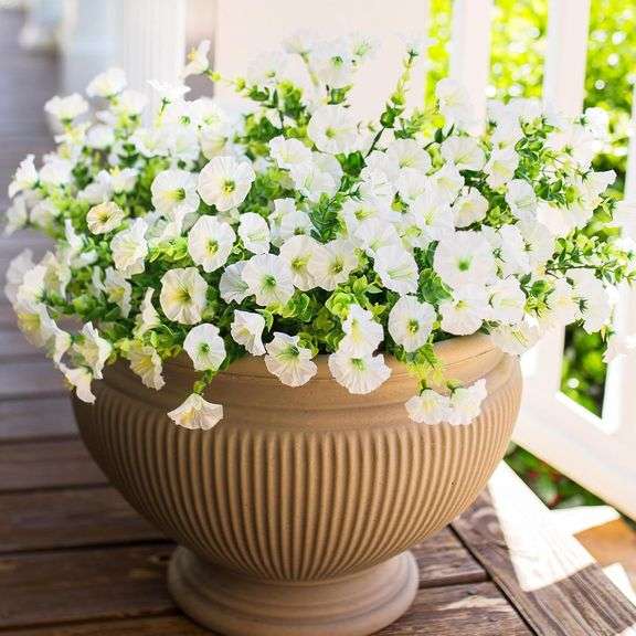 HyeFlora Artificial Flowers for Outdoors Fake Plants Outside Decoration, 12 Bundles Silk White Morning Glory UV Resistant Look Real Faux Flowers for Planter Front Door Porch Patio Yard Gardens Balcony image