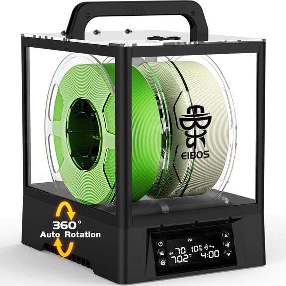 EIBOS Official  3D Printer Filament Dryer Box Polyphemus with Fan, Auto-Rotation, Auto-Humidity Hold, Extra Large Capacity for 3KG Spools, 1.75mm 2.85mm 3.00mm Nylon, PLA, TPU, 360  Surround Heating image