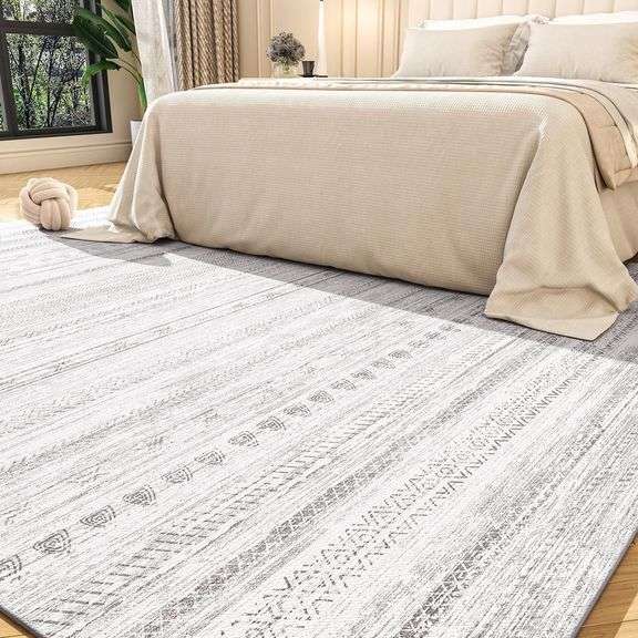 8x10 Area Rugs for Living Room Machine Washable Rug Distressed Indoor Carpet Neutral Moroccan Boho Rug Ultra Soft Area Rug for Bedroom Dining Room Playroom Office, Grey image