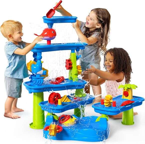 CozyBomB  Water Table for Toddlers 3-5 | Outdoor Toys Water Play Table, Magnetic Fishing Toy Game, Summer Splash Pond Showers Sand Activity, Sensory Party Birthday Gift Kids Ages 4-8 9-12 (5-Tiers) image
