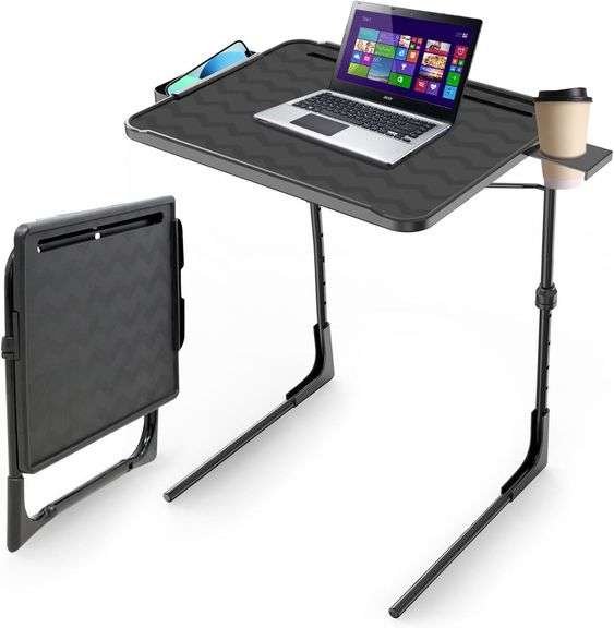 TV Tray Table, Folding TV Dinner Tray Table with Cup Holder, 6 Height & 3 Tilt Angle Adjustable Laptop Table for Couch, Bed image