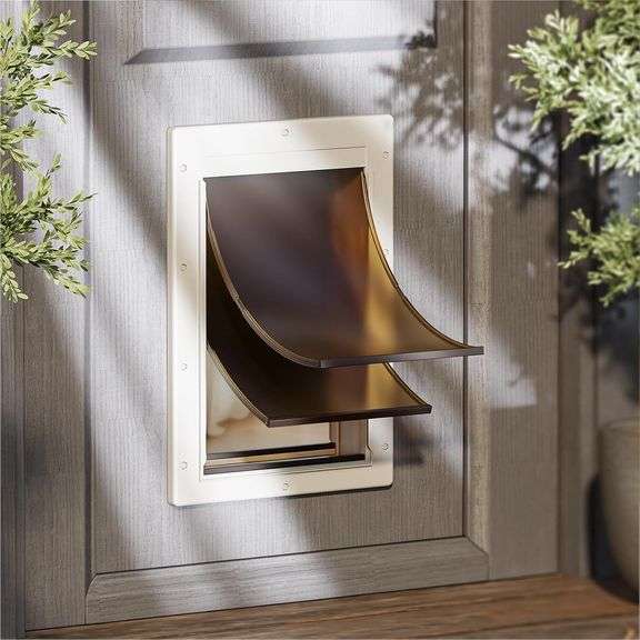 Never Rust Plastic Dog Door, Medium Doggy Door for Interior and Exterior Doors, Doggie Door with Double Magnetic Flaps, Closing Panel, Telescoping Tunnel, Pet Door for Pets Up to 45lb, White image