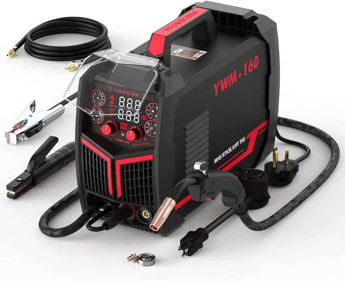 YESWELDER Gas Gasless 160A Multiprocess MIG Welder, Flux Core/MIG/Lift TIG/Stick ARC Welder 4 in 1 Welding Machine, Synergic Control 110V/220V Dual Voltage image