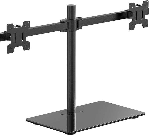 WALI Free Standing Dual Monitor Stand, Height Adjustable Monitor Mount with Glass Base, Fits LCD LED Flat Curved Screen up to 27 inch, 22lbs, with Grommet Base (GMF002) image