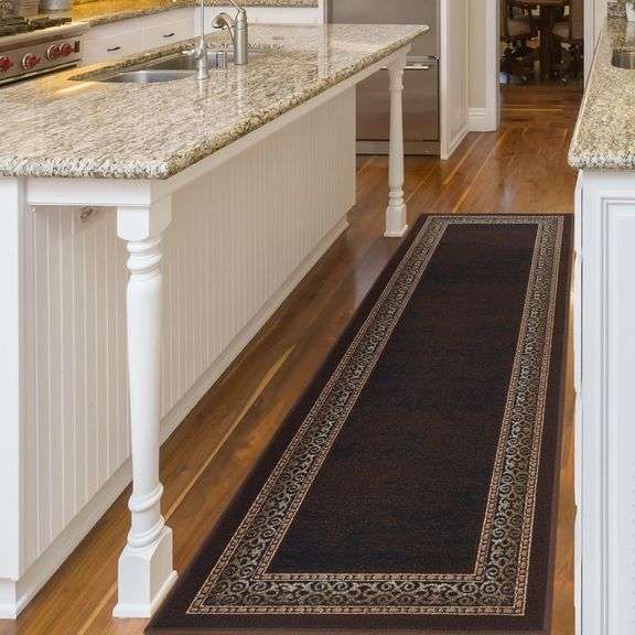 Antep Rugs Alfombras Bordered Modern 2x10 Non-Slip (Non-Skid) Low Pile Rubber Backing Indoor Area Runner Rug (Brown, 2' x 10') image