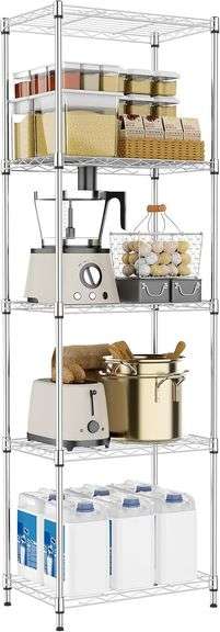 5 Tiers Shelf Metal Storage Shelves Wire Rack Closet Organizers with Wheel for Garage Kitchen Bathroom Laundry Chrome 11.8" D x 17.7" W x 55" H image