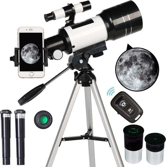 Telescope for Adults & Kids, 70mm Aperture Refractor (15X-150X) Portable Travel Telescope with Phone Adapter & Wireless Remote, Astronomy Beginners Gifts, Black image