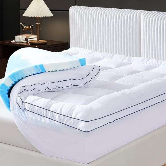 King Dual Layer 4 Inch Memory Foam Mattress Topper, Relax Body, Relieve Pain and Aid Sleep - 2 Inch Fluffy Pillow Top King Mattress Topper and 2 Inch Cooling Gel Memory Foam, 2X Support image