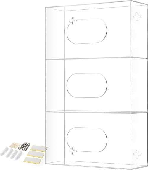 Storage Standard Triple Glove Box Holder Wall Mount Glove Dispenser - Disposable Glove Holder Wall Mount Glove Station for Medical Gloves, Multipurpose Kitchen Gloves Holder - 16.5 x 10 x 3.5 Inches image