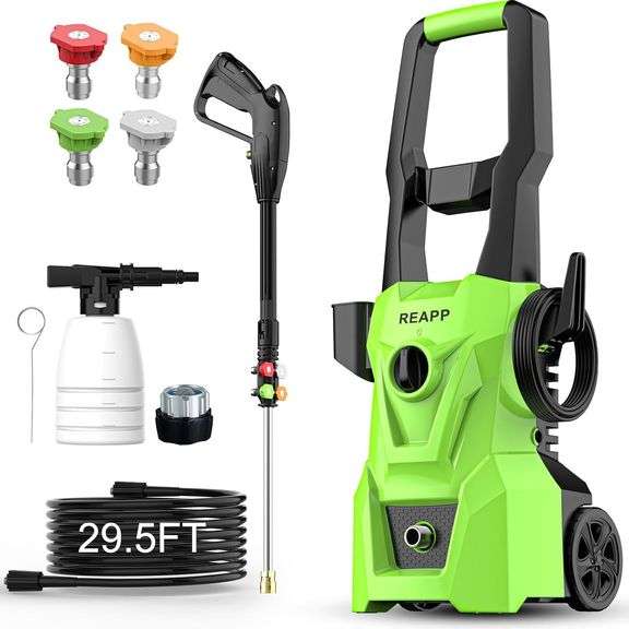 Electric Pressure Washer,Foam Cannon,4 Quick Connect Pressure Nozzles,Power Washer 3000 PSI 2.4 GPM, High Pressure Cleaning Machine for Cars/Fences/Driveways/Patios/Home (Green) image